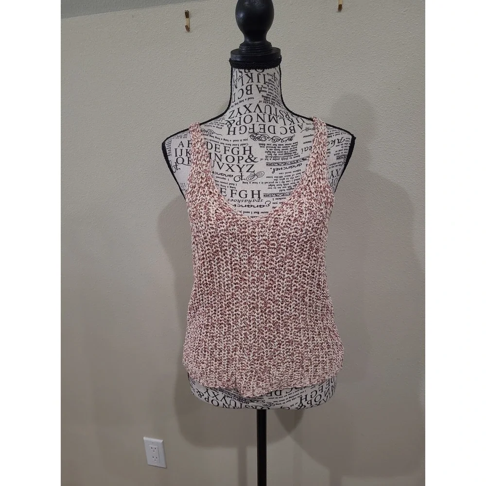 Harper Heritage Women's SZ S chunky ribbed Knit Tank Top cream tan deep V boho